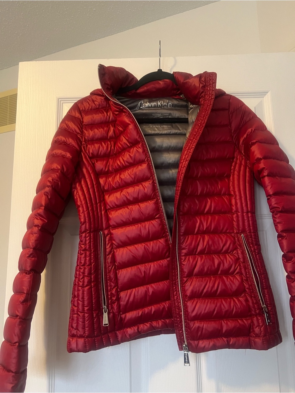 Calvin Klein Women's Shiny Red Quilted Puffer Jacket